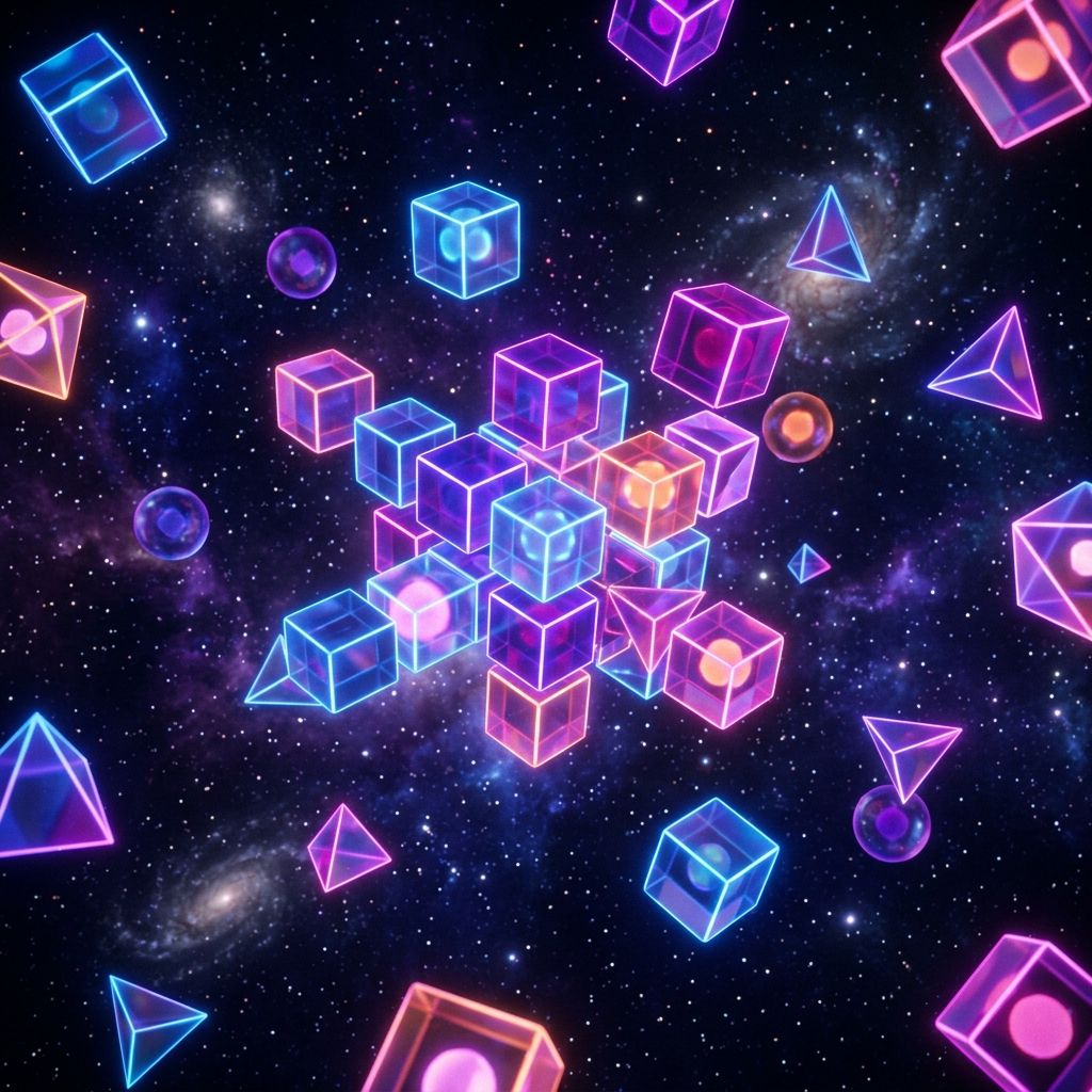 Geometryczne bloki 3D unoszące się w przestrzeni